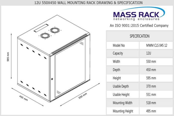 D-Link 12U Wall Mount Network Rack NWR-12U-5545-GR - Image 3